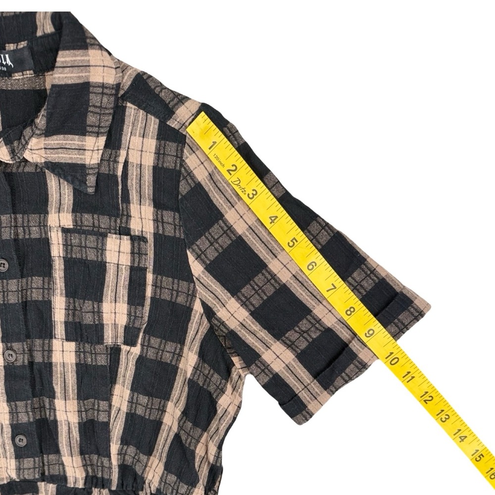 Disturbia Plaid Midi Dress Black Tan Button Front Pockets Grunge US 6 UK 10 - Picture 7 of 10